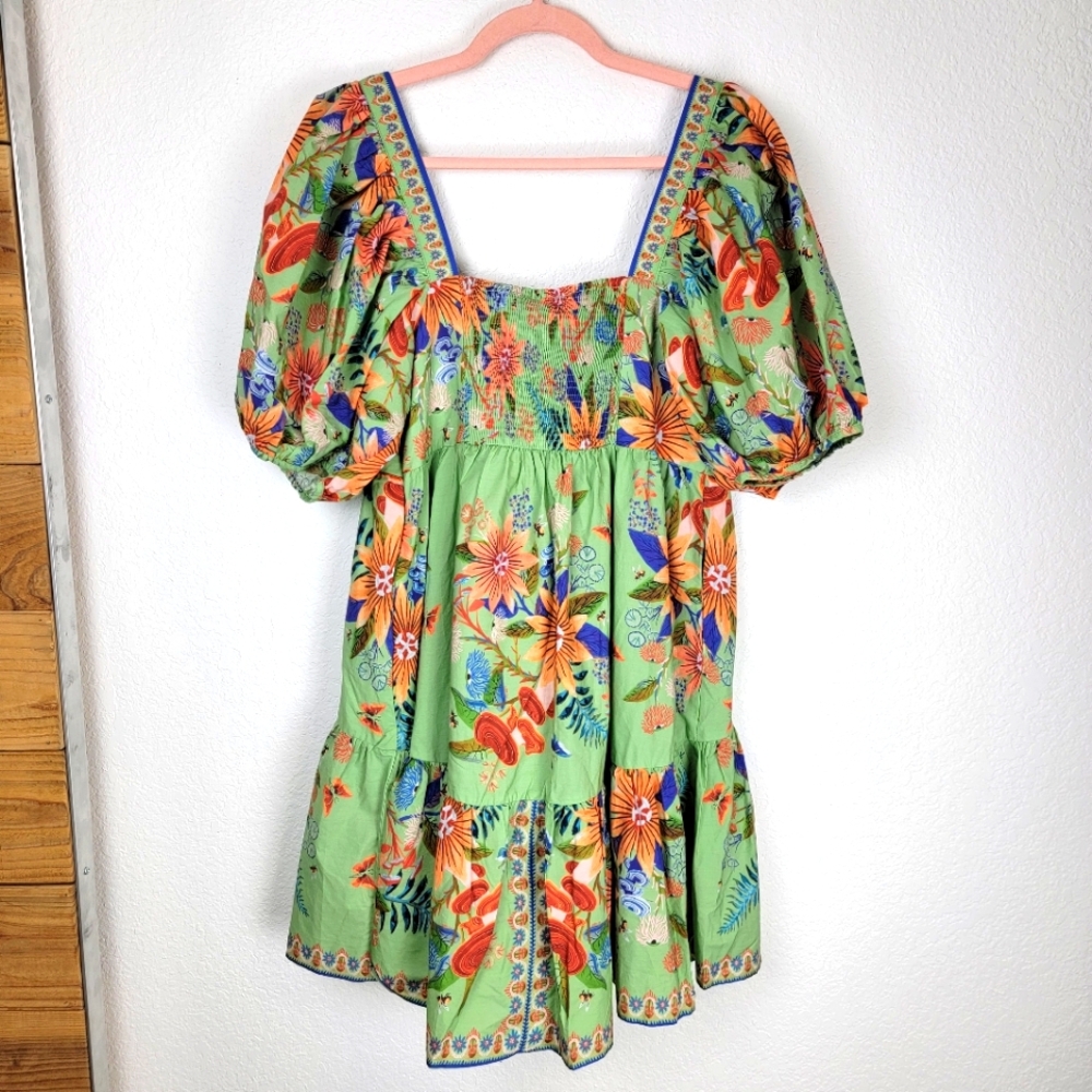 FARM Rio Green Floral Puff-Sleeve Mini Dress - Picture 10 of 16